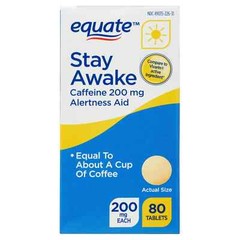 Equate Caffeine Stay Awake Tablets for Unisex, 200 Mg, 80 Count, Alertness Aid