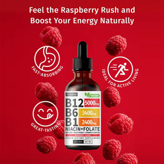 Vitamin B12 Liquid Supplement Dropswith B6, B1, Niacin & Folate -Edible Relief