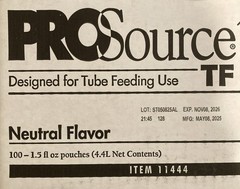 100 Count ProSource TF Tube Feeding Formula 45mL 1.5 Fl Oz Pouch’s 11 Gm Protein