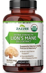 USDA Organic Lion’s Mane 20:1 Extract, 16,000 mg Strength, 120 Vegan Capsules