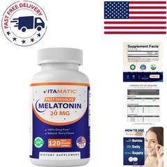 Natural Berry Flavored Melatonin 20 mg Tablets – 120 Count for Sleep Cycles