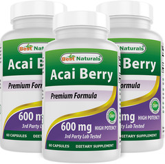 3 Packs Best Naturals Acai Berry Extract 600 mg 60 Capsuels Antioxidants