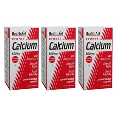 3X Health-Aid Calcium 500mg with Vitamin D3 & K2-7 Chewable 30 Tablet Vegetarian