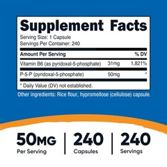 Nutricost P5P Vitamin B6 Supplement 50mg, 240 Capsules 240 Count (Pack of 1)
