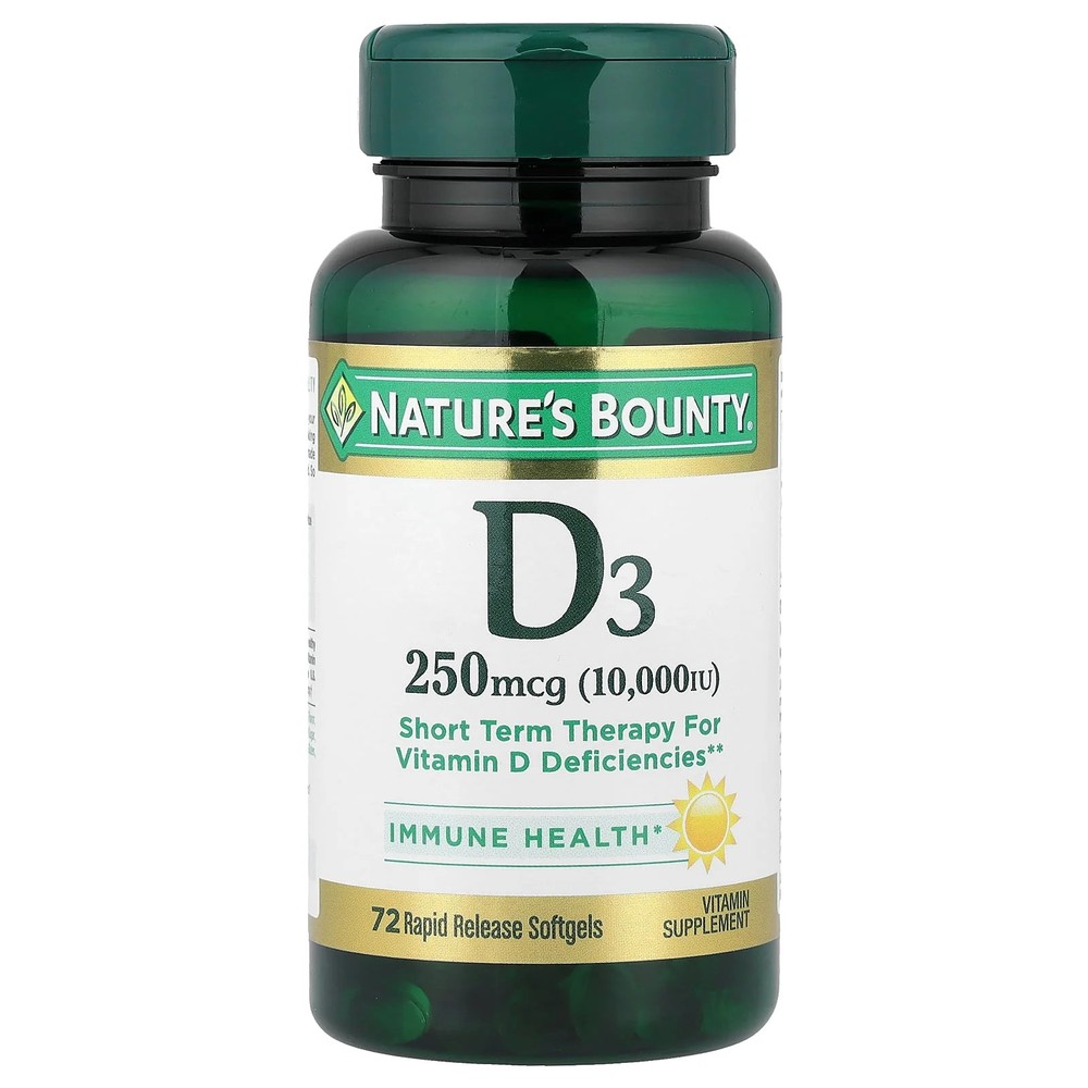 2 X Nature’s Bounty, Vitamin D3, 250 mcg (10,000 IU), 72 Rapid Release Softgels
