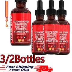 3/2Pack Cayenne Pepper Hawthorn Beet Root Turmeric Vitamin K2+D3 Liquid Drops