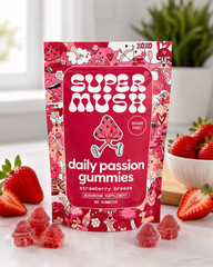 SuperMush Daily Passion Gummies Strawberry Breeze Mushroom Supplement 60 Gummies