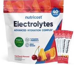 Nutricost Electrolytes Complex, Fruit Punch Flavored, 40 Stickpacks