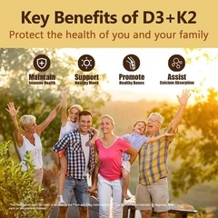 Vitamin D3 5000 IU with K2 MK7 250 Veggie Softgels Bone Immune Support