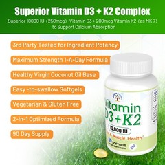 Vitamin D3 & K2, Advanced Absorption for Optimal Bone and Immune Health, 90 ct