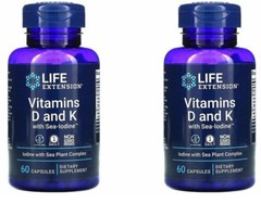 Vitamins D and K with Sea-Iodine Life Extension 2X60 Caps MK-7/K1/K2