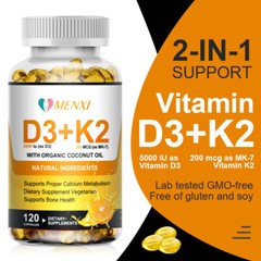 Vitamin D3 with K2 D3 5000IU and K2 200mcg High Strength 1-4* 120 Vegan Capsules