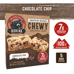 Pack of 2 Kodiak Chocolate Chip Chewy Protein Bars 1.23 oz 5 Count each total 10