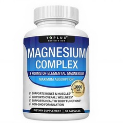 1-3Pack Toplux Nutrition Magnesium Complex 1000mg Supports 8 Elemental Magnesium