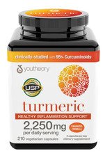 Youtheory Turmeric 2250mg 210 Capsules Curcumin 95% Supplement