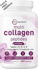 2 BOTTLES-Multi Collagen Pills for Women&Men, 240 Caps | Type I,II, III,V,X |Hyd
