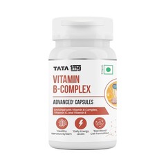 TATA 1mg Vitamin B Complex Capsules 100% RDA for B1,B2,B3,B5,B6,Biotin 60caps