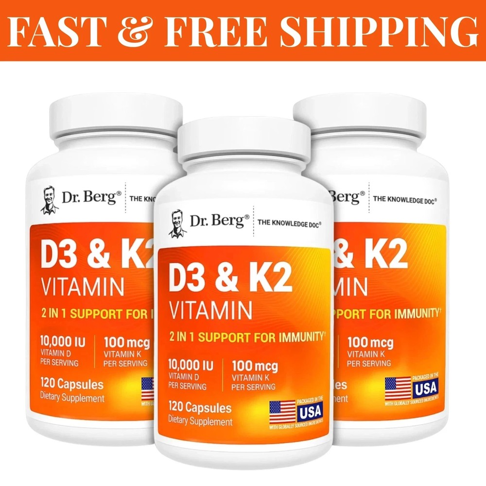 (3 Pack) Dr. Berg’s Nutritionals 100mg Vitamin D3 & K2 Supplement – 120 Cap