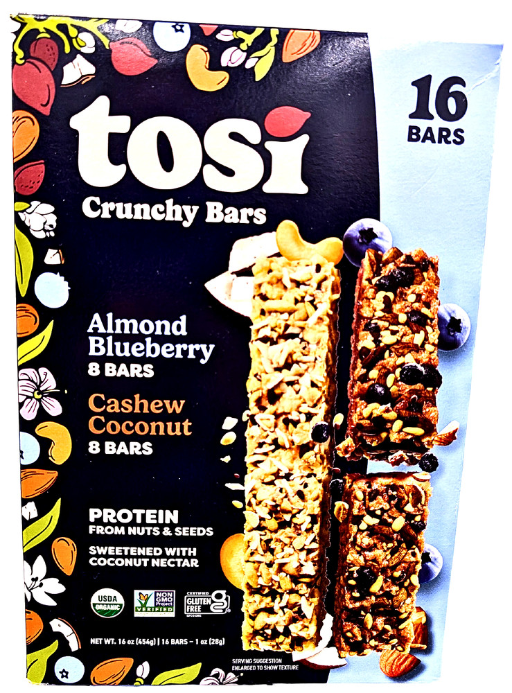 Tosi Crunchy Snack Bars Almond Blueberry & Cashew Coconut 16 Bars EXP 01/2027