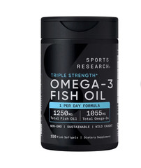 Sports Research Triple Strength Omega-3 Fish Oil 1250mg Non-GMO 150 Softgels