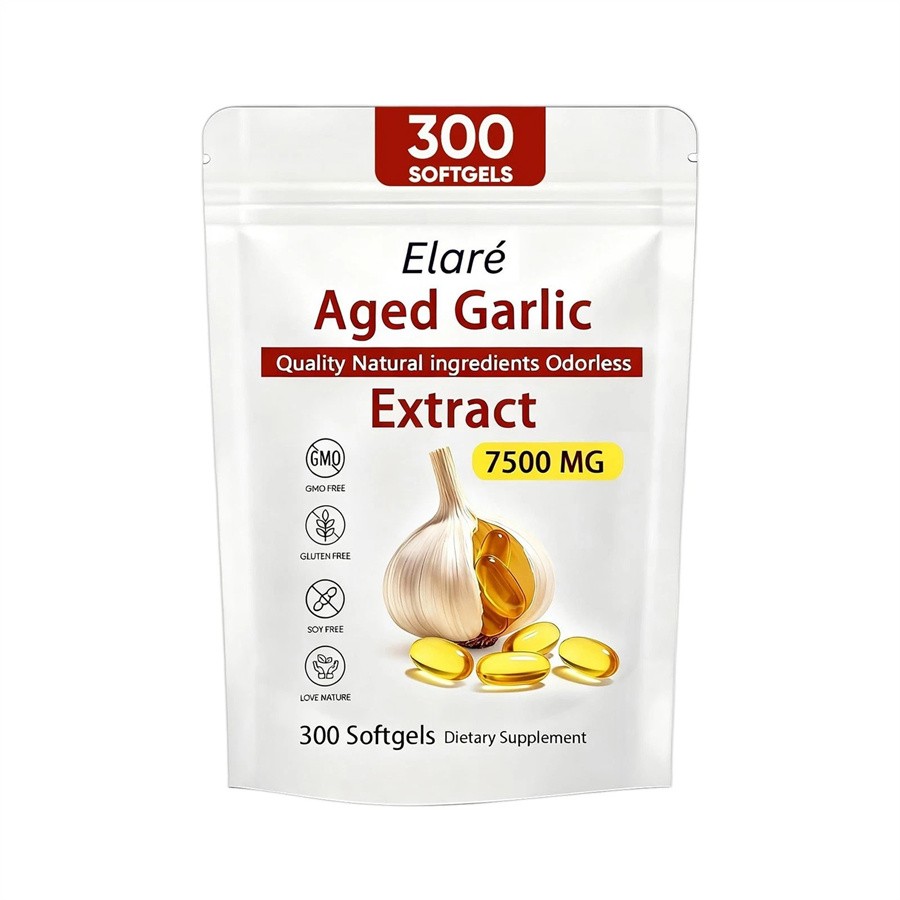 300 Softgels, 1X Elare Aged Garlic Extract, 7500mg Odorless | Heart & Immune