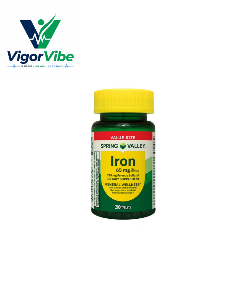 Spring Valley Iron Tablets 65 mg General Health & Wellness 200 Count