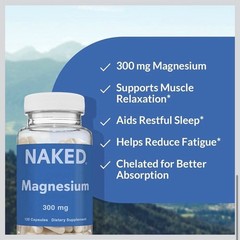 3x SEALED Naked Nutrition Magnesium 300mg Dietary Supplement 120 Capsule BB 9/27