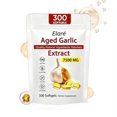 Elare 1X Aged Garlic Extract, 300 Softgels, 7500mg Odorless | Heart & Immune