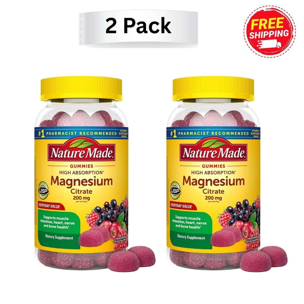 Magnesium Citrate Gummies 64-Count Nature Made High Absorption 200 MG ( 2 Pack)