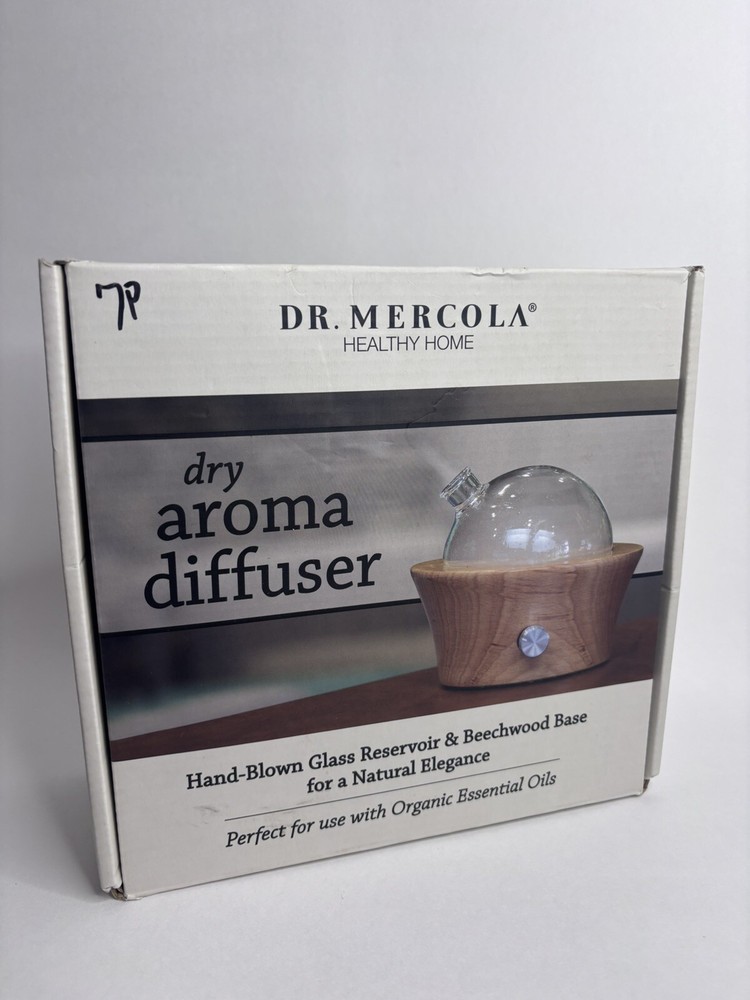 Dr. Mercola Healthy Home Dry Aroma Diffuser Hand Blown Glass Beechwood New NOS