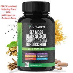 Sea Moss Black Seed Oil Ashwagandha Turmeric 60 Count (Pack of 1)