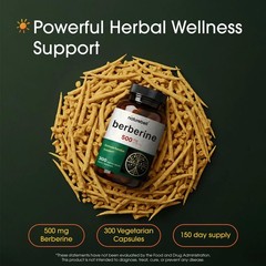 NatureBell Berberine 500mg – 300 Capsules – 97% Pure 300 Count (Pack of 1)