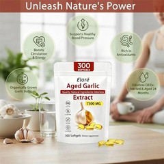 300 Softgels, 1X Elare Aged Garlic Extract, 7500mg Odorless | Heart & Immune