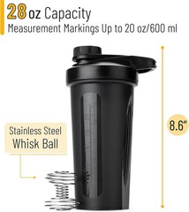 Shaker Bottles for Protein Mixes with Twist Cap with Wire Whisk Ball, 28 oz