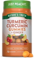 Turmeric and Ginger Gummies | 70 Count | Peach Flavor | Vegan, Non-Gmo, & Gluten