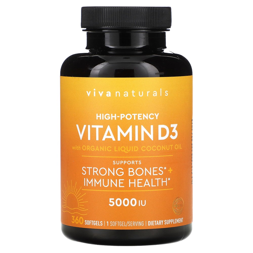 Vitamin D3 with Organic Liquid Coconut Oil, High-Potency, 5,000 IU, 360 Softgels