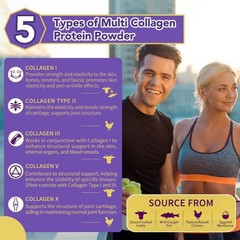 Multi Collagen Peptides Powder Hydrolyzed Peptides Type I,II,III,V,X Grass Fed