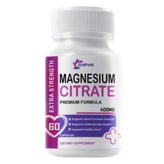 ZHPHK Magnesium Citrate 180 Capsules, 400mg, 30 Servings – Gluten Free