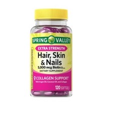 Spring Valley Extra Strength Hair, Skin, & Nails Softgels 5000 mcg Biotin 120 Ct