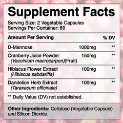 D Mannose Supplements Urinary Tract Cleanse Promotes Bladder Health 120 Capsules