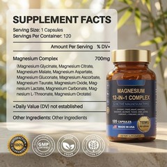 Totaria Magnesium Complex 12 Active Types Glycinate Citrate 120 Caps
