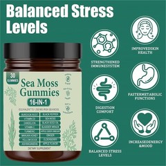 3PCS 16 in 1 Organic Sea Moss Gummy Irishmoss Extract 6000Mg Green Apple Flavor