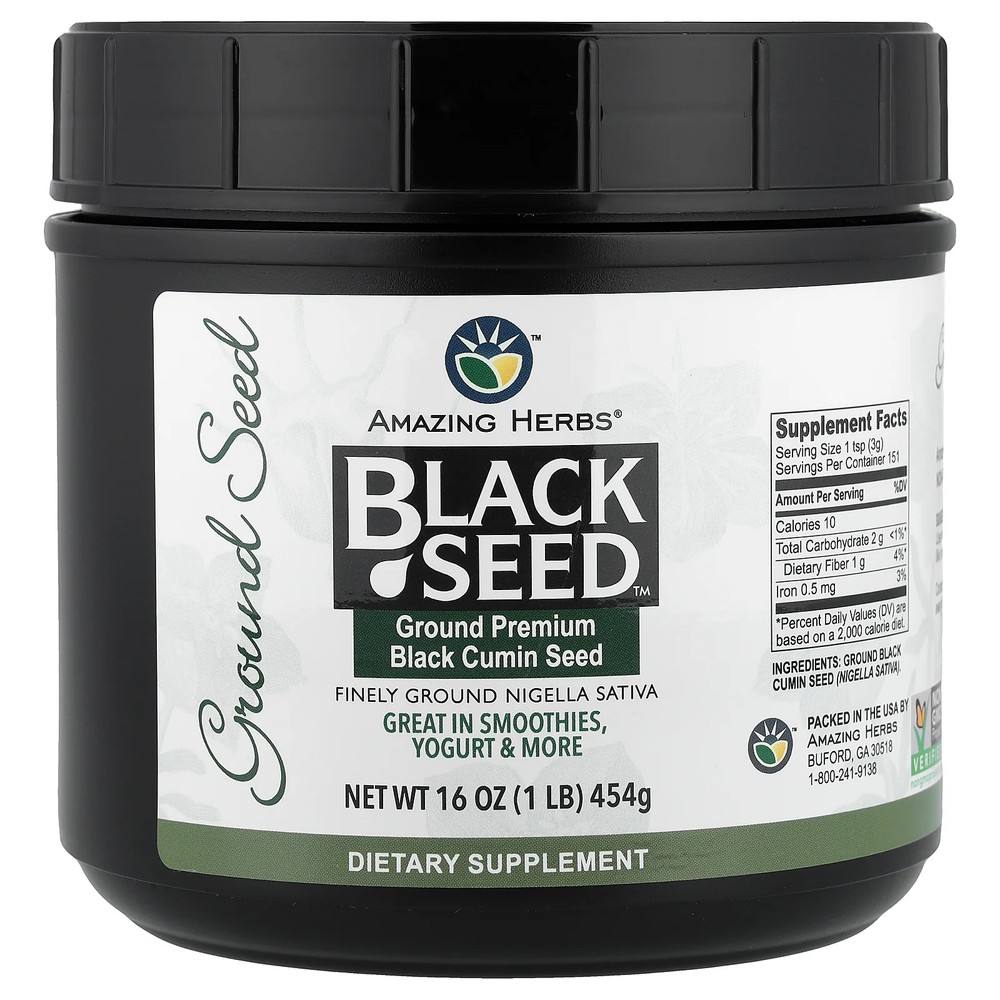 2 X Amazing Herbs, Black Seed�, Ground Premium Black Cumin Seed, 1 lb (454 g)