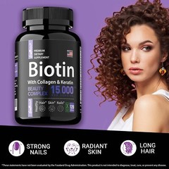 Biotin with Collagen & Keratin – Maximum Strength, Hair Skin and Nail Health