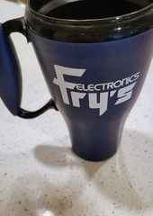Maytag Fry’s Electronics Coffee Cup Mug Blue Tumbler BPA Free Dishwasher Safe