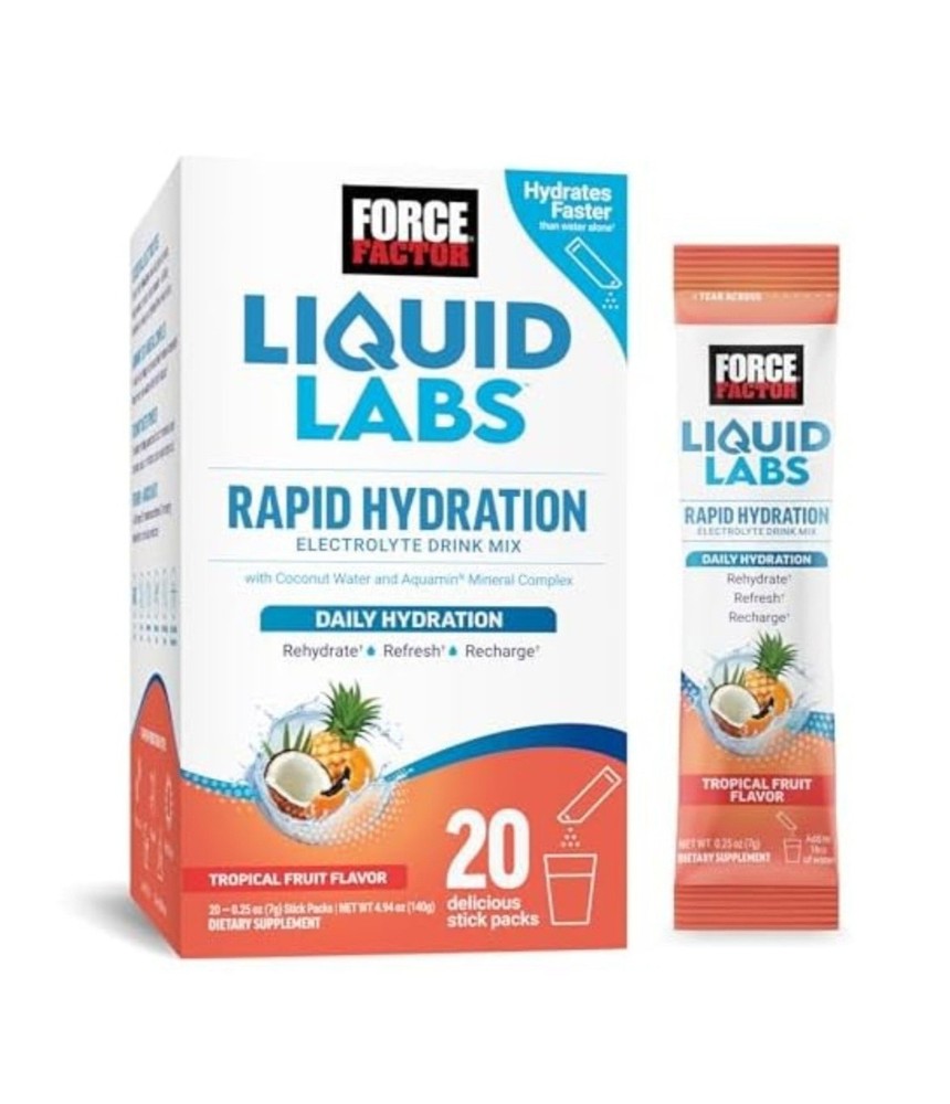 Force Factor Rapid Hydration Electrolyte Powder Sticks Tropical Fruit 20ct