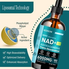 Liposomal NAD Supplement – Total 30000Mg NAD+ Blend Liquid Drops with Resveratro