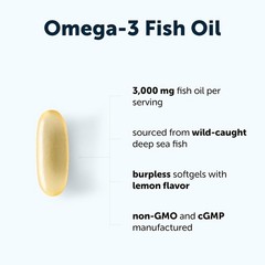 Omega 3 Fish Oil 3,000mg Softgels – Lemon Flavor, Burpless Formula, 240 Count
