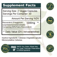 Resveratrol Supplement 1200mg Antioxidant Highly Potent Natural 120pcs Capsules