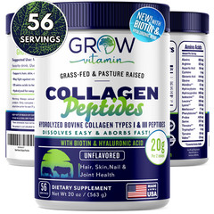 Grow Vitamin Collagen Peptides Powder – Pasture Raised, Grass Fed, Unflavored